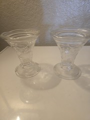 Unmarked Set of 2 Clear Pressed Glass Round Decorative Footed Goblets