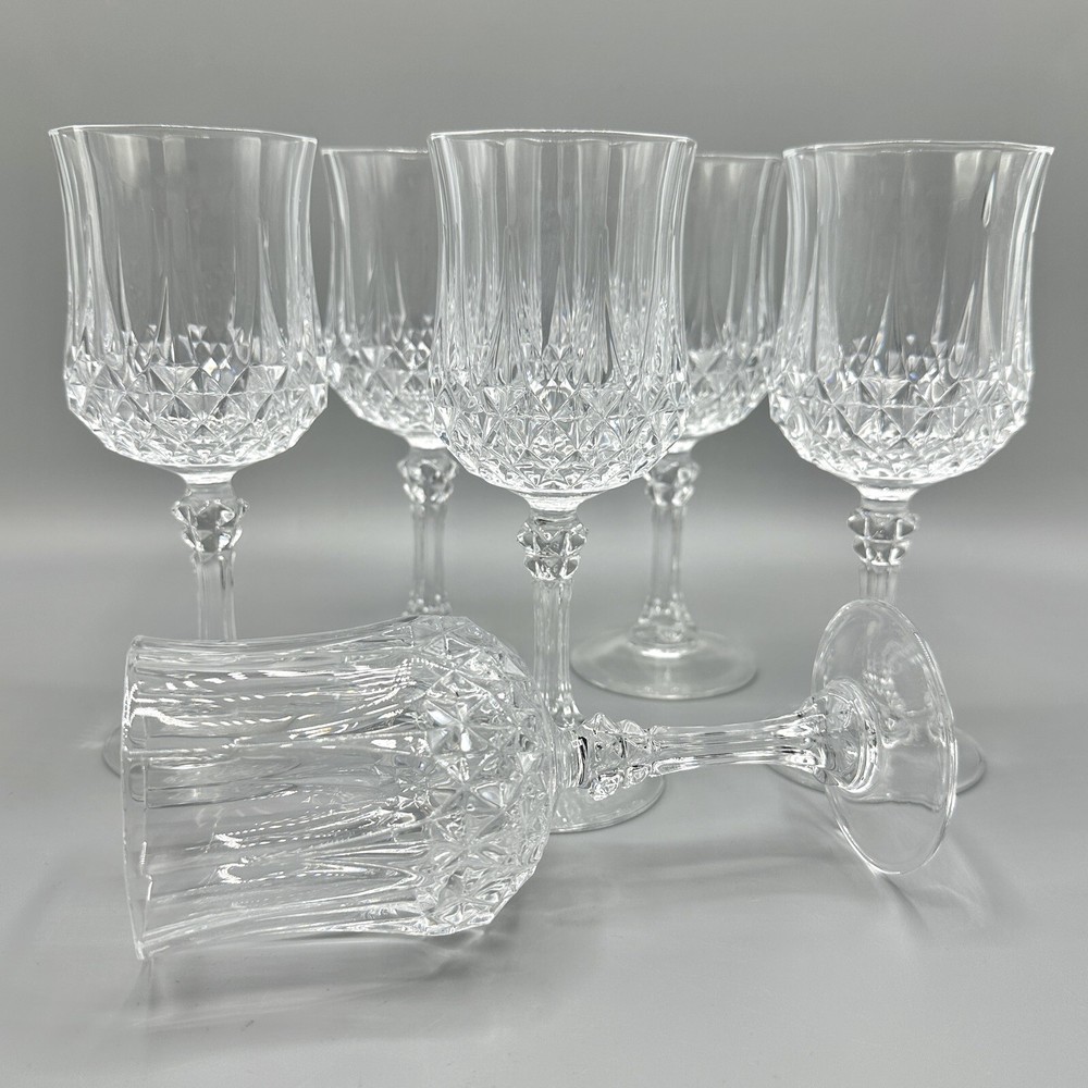 6 Cristal D’Arques Longchamp 7 1/4” 8oz Crystal Water Goblets Made In France /cb