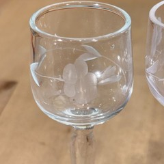 Vtg 3 MCM Hand Blown Cordial Glasses, Petite, Toscany Floral Etched Dessert