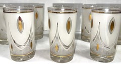 VTG Libbey MCM Hollywood Regency Highball Frosted GoldLeaf Glasses Caddy Holder
