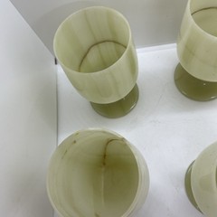 Onyx Marble 5” Green Goblets Set of 6 Hand-Carved Stone Wine Goblets Vintage