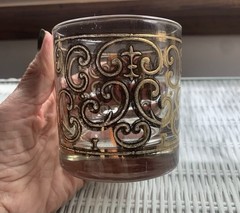 MCM Signed George Briard’s Double Old Fashion Glass Spanish Scroll 22k Filigree