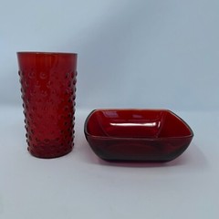 Vintage Anchor Hocking Royal Ruby Hobnail Glass & Small Square Fruit Dish/Bowl