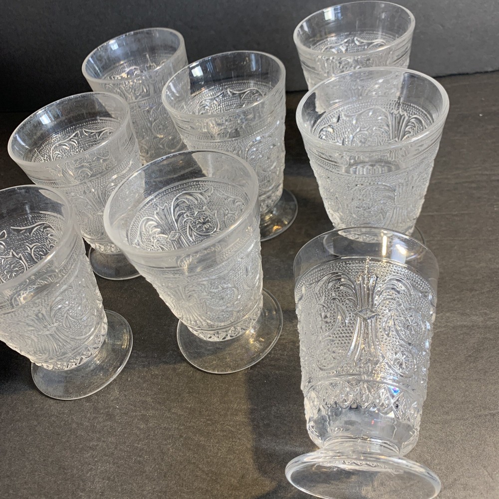 Duncan Miller Sandwich Glass Tumblers Set (8) Iced Tea Glass~Art Deco Regency