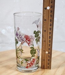 Culver Tall Drinking Glass Morning Glory Flowers Print Gold Multicolor 5.5″