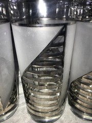 Set of 5 CULVER SIlver SHIP’S SAIL Frosted CLOUDS Striped 16oz Highball TUMBLER