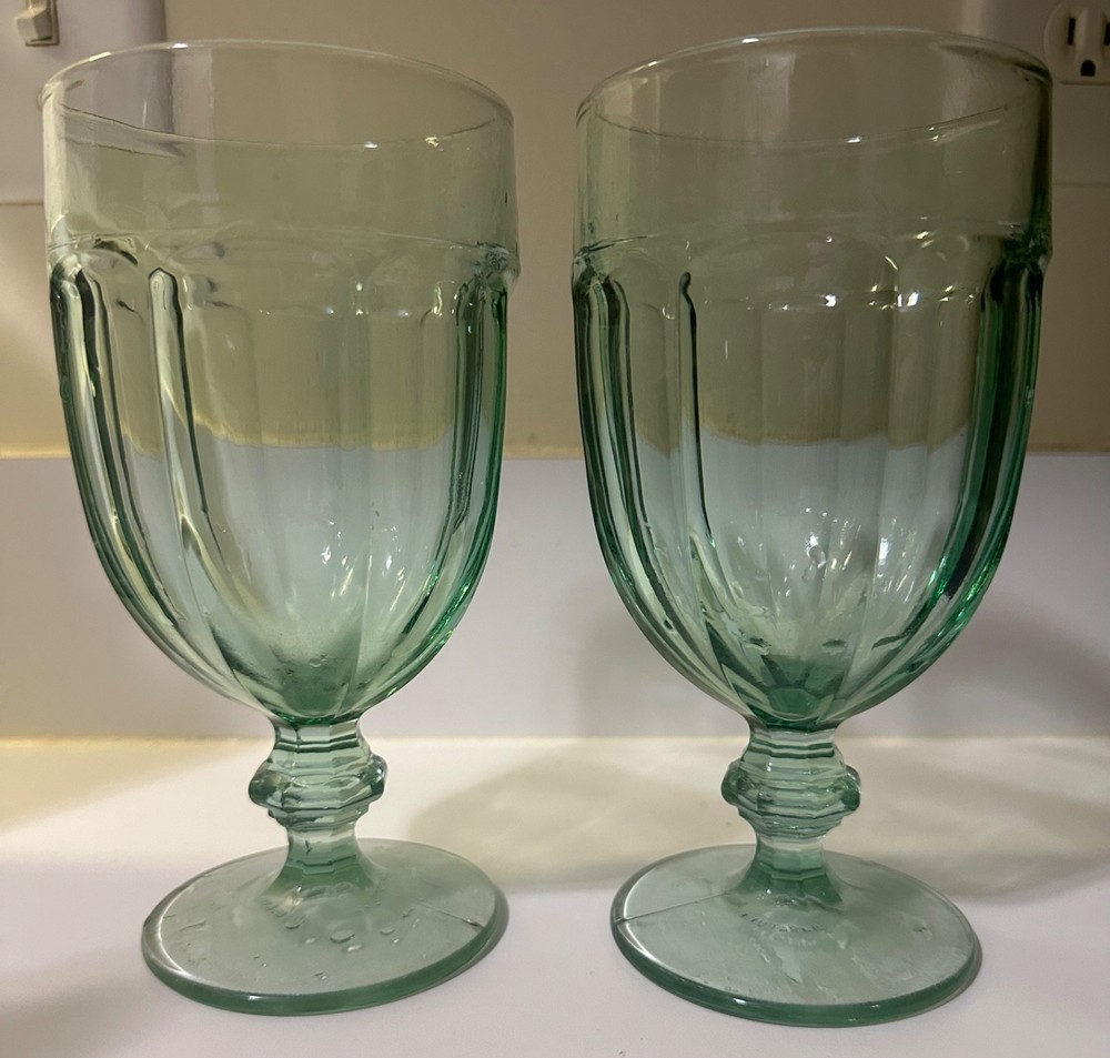 Two Libbey Gibraltar Spanish Green, Iced Tea Goblets / Glasses