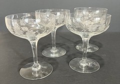 Stemmed Clear Glassware With Floral Etching Champagne/Cocktail/Sherbet Glass