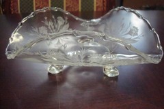 Fostoria Heather 2 pcs Glass Etched Three Footed Triangular & Round bowls [GL16]