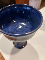 Vintage Handmade Blue and Brown Pottery Ceramic Wine Glass Chalice Goblet (6″)