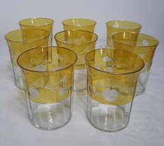 8 Pc.Beautiful Yellow CutTo Clear Etched Floral Thin Gold Gilt 8oz.Glasses