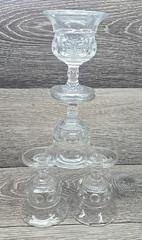 4 Tiffin-Franciscan King’s Crown Clear Glass Thumbprint Cordial 3.5″ VTG