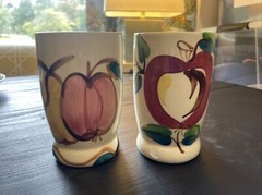 Purinton Pottery Slipware Vintage Tumblers Apple & Pear, Apple 4-3/4” Tall
