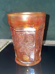 Vintage Fenton Marigold Butterfly & Berries Tumbler, 4 Inches