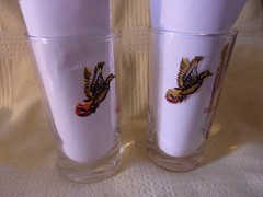 2 Vintage Flying Red & Yellow Ducks 5″ Tall HiBall Tumblers Mid Century Modern