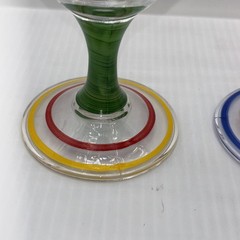 Set of 2 Hand Painted Tulip Wine Glasses 8” Blue & Orange Floral Stemware