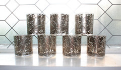 7 Mid Century Georges Briard Glass Silver Overlay Damask Old Fashioned Tumblers