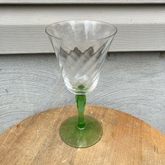 Green Glass Goblet Stemware Vintage Glass wine cocktail glass mcm