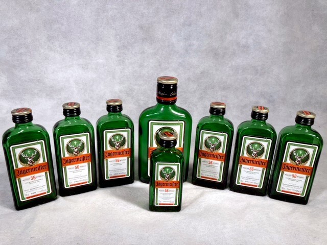 8 Jägermeister GREEN Glass BOTTLE LOT Vase Craft Decor EMPTY Nip Nipper 1/2 Pint