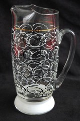 RARE VTG MCM ATOMIC SWIRL COCKTAIL BAR SET PITCHER 6 GLASSES BLK/WHT by SINCLAIR