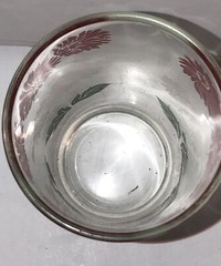 VTG Swanky Swig Juice Glass Cup Tumbler Red White Green Flowers 3 3/4”