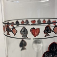 Vintage Poker Playing Cards Cocktail Pitcher 10″ Glass Barware w/ Handle & Spout