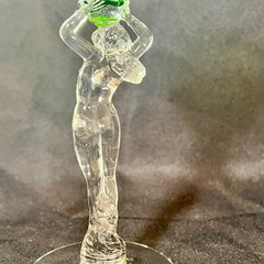 Vintage Cambridge Glass Nude Stem Goblet Emerald Forest Green Banquet Art Deco
