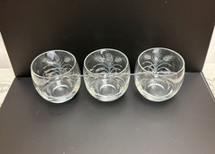 Set 3 Roly Poly Vintage Wheat/Thistle Etched Low Ball Glasses 8oz EUC