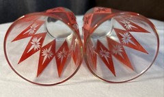Jeannette Glasses Red Atomic Start burst Diamond Gold MCM Vintage Set Of 2