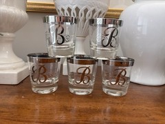 Set Of 5 Short Cocktail Glasses 3.25” Tall Monogram “B” Dorothy Thorpe Glasses