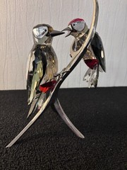 Pair Of Black Birds Perched On Swarovski Crystal Branch