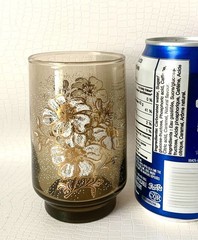 4 Vintage Dominion Retro St Claire Floral Smoked Drinking Glasses Barware