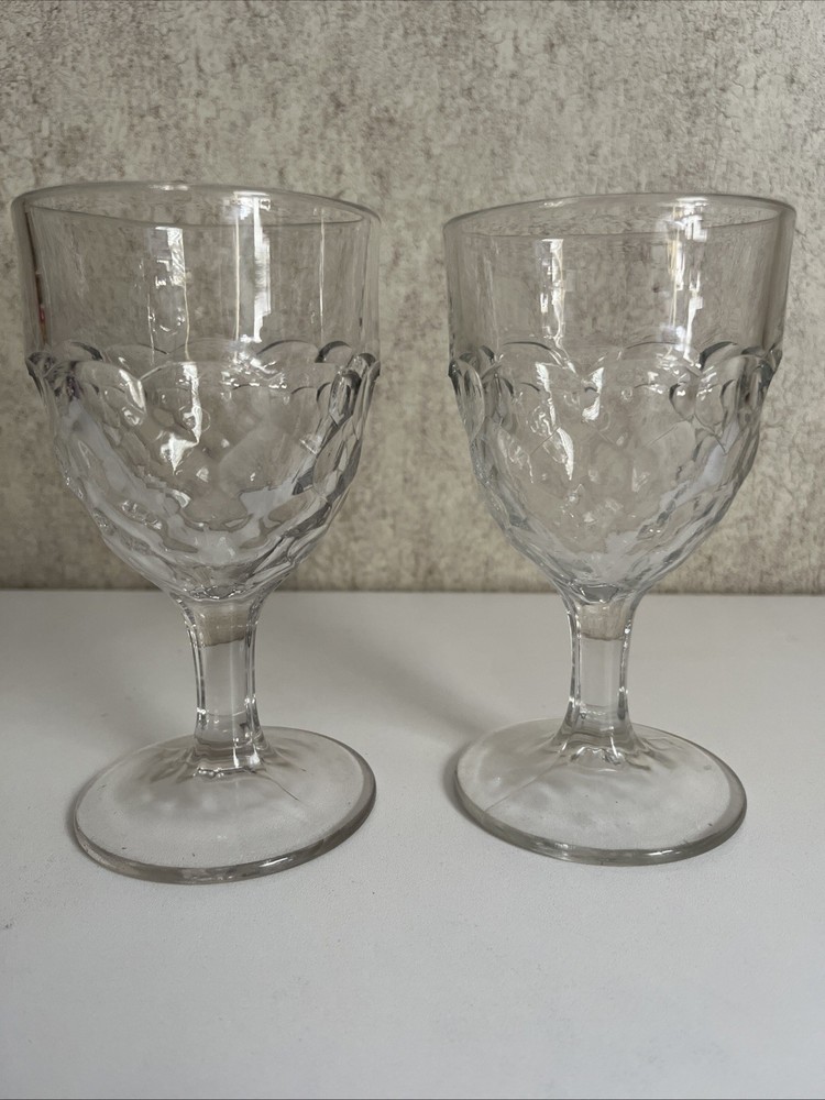 Vintage Goblet Honeycomb Clear Glass Wine Water Glass 6 inches Set of 2