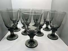 Set 9 Libbey Nova Rock Sharpe Smoke Grey Water Goblets Wine