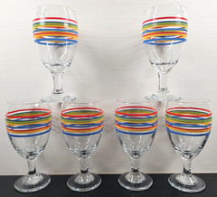 7 Royal Norfolk Mambo Iced Tea Set Libbey Fiesta Rainbow Striped Goblet Stemware