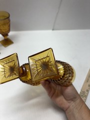 Set of 4 Amber Indiana Glass Mount Vernon Footed Drinking Glasses 1968-1987 USA