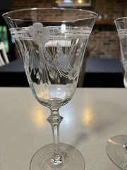 Heisey 5 Crystal Water Wine Glasses Laurel & Flower Etched Art Deco Cut Design