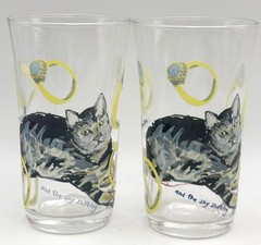 Set of 2 Anthropologie Rebekah Maysles 4.5″ Cat with Rings Juice Glasses *Read