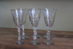 Set of 6 Libbey Rock Sharpe Formal Cut #3007 Stem Footed Water Wine Goblet