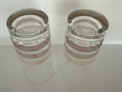 2 Vintage MCM Hombre Tan Brown Striped Water Tumblers High Ball Glasses Stripes