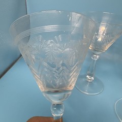 Vintage Bryce Brothers Needle Etched Cocktail Glasses #854-1 Wavy Loop Pattern