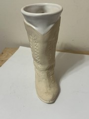 Western Cowboy Boot Ceramic Mug Stein White Off-White Embossed Handle Novelty