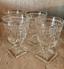Vintage Mid Century Clear Crystal Cut Glass Goblets Set 4 Boho Party Barware Vtg