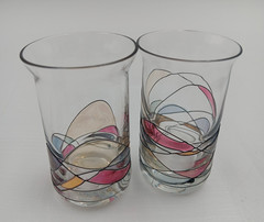 2 MCM Fostoria Galleria Mosaic Shot Glasses Romania Milano 3.5” x 1.5”