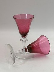5 Garda Rose Swirl Cranberry Optic Cordial Glasses by Schmidt F Germany Glass