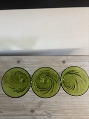 Pier 1 Green Mouth/Blown Glass Goblets, Bubbles and Swirl Pattern, Set Of 3