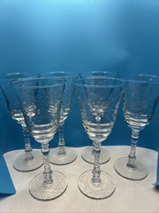Libbey Rock Sharpe Arctic Rose Wine Glasses 6 Set 1940’s 7.75 inches tall.