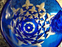 (2) Bohemian Glass Cobalt Blue Cut to Clear LARGE Iced Beverage Goblets