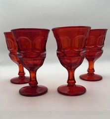 Vintage Fostoria Argus Ruby Red Wine Glasses MCM Set of 4