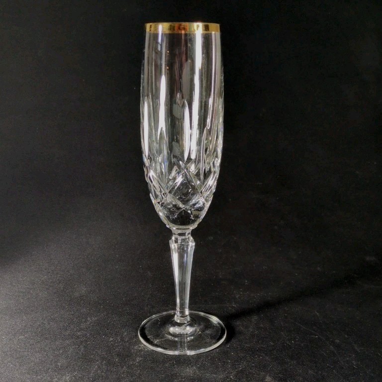 GORHAM LADY ANNE GOLD CHAMPAGNE FLUTE, Cut Lead Crystal, 8 5/8″, 8 Oz, GERMANY